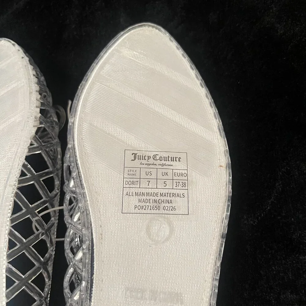 Juicy Couture Clear Jelly Flats Bow Charm Cork Size 7 NWT - Picture 6 of 7